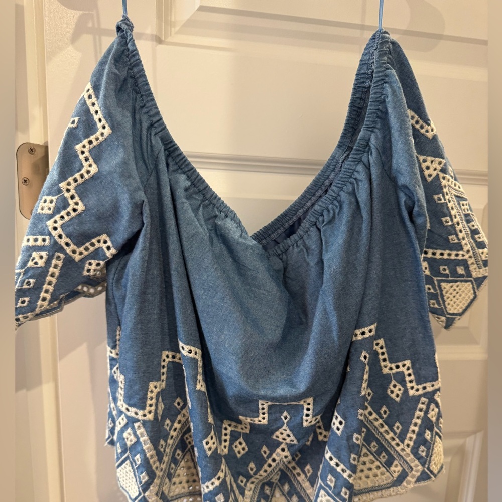 Miami Blue and White Geometric Blouse